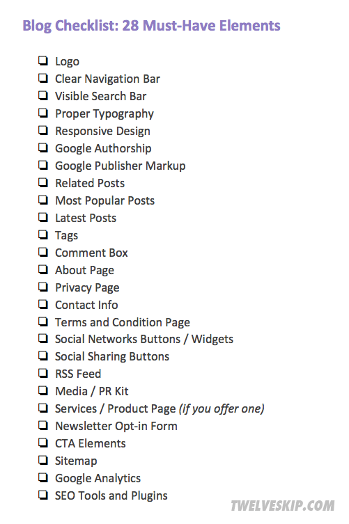 22 Must-Have Elements of An Effective Blog Site @ twelveskip.com