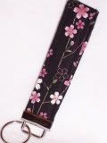 Wristlet Key Fob Japanese Cherry Blossoms on Black
