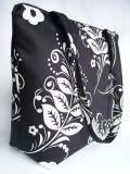 Black and White Floral  Zip Top Tote