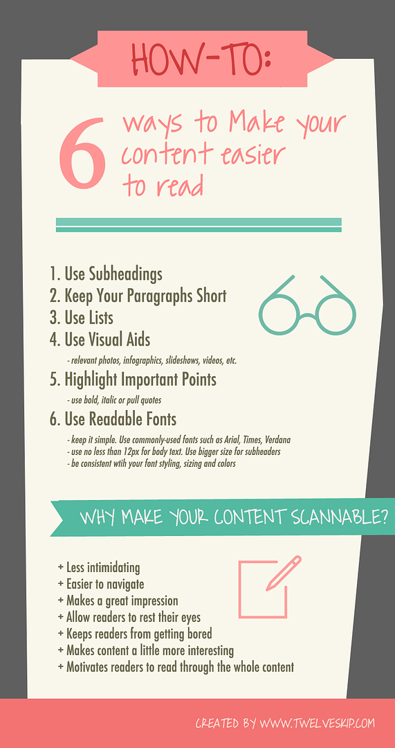 6 Easy Ways To Make Your Content Easier To Read @ twelveskip.com