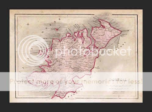 DONEGAL County, Ireland    c. 1860 HANDCOLORED Map  