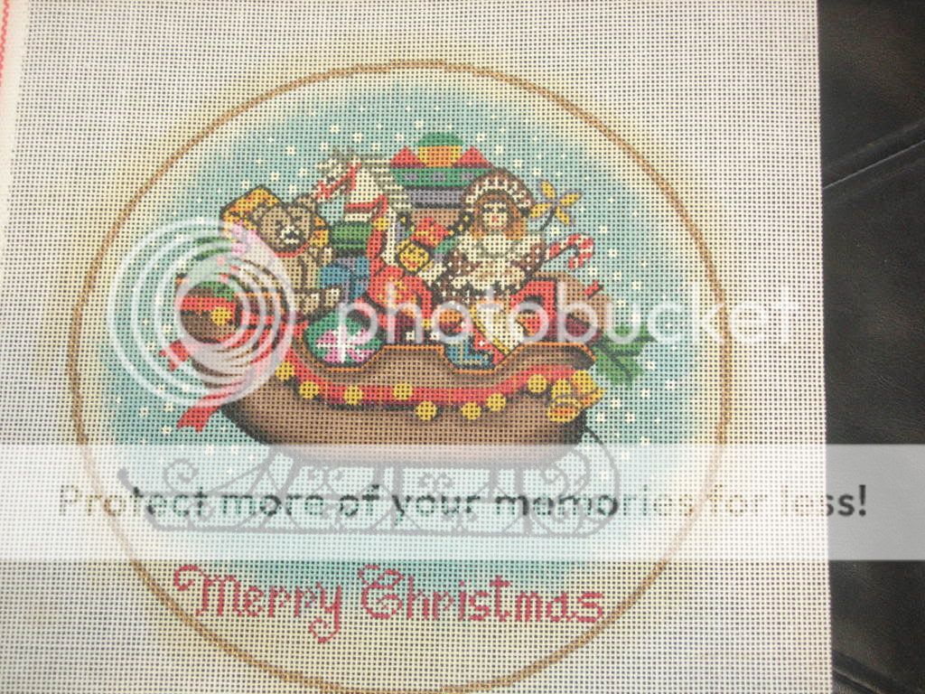 Christmas Santas Toys & Sleigh Plate Needlepoint Handpainted Canvas 