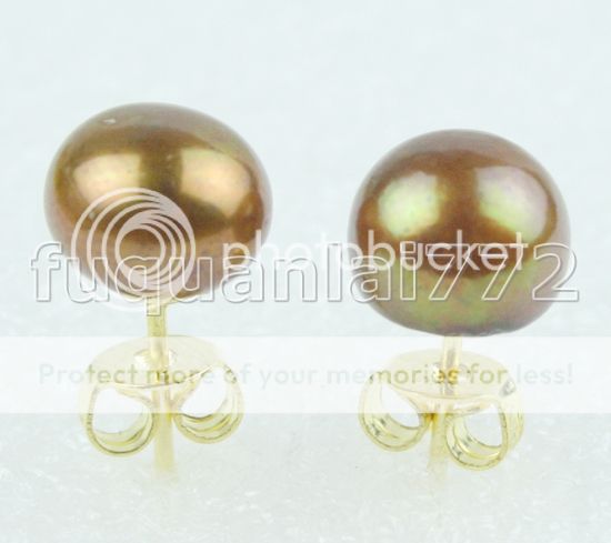 8MM BROWN PEARL SILVER GILT STUD EARRINGS  