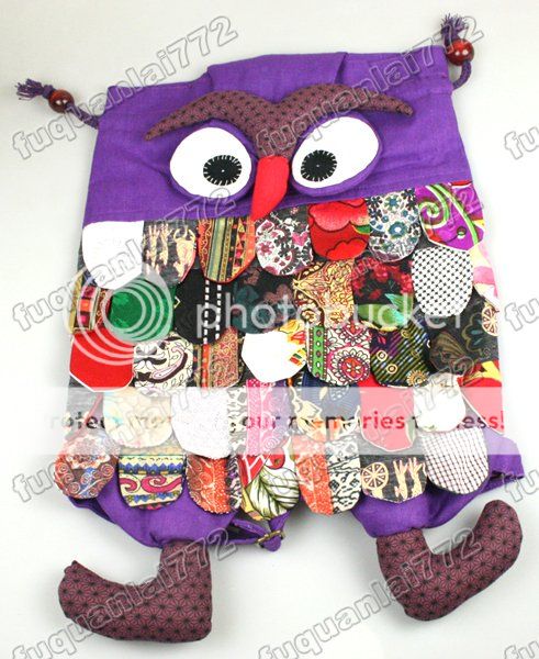 Distinctive Cute Owl Children Handmade Backpack Purple