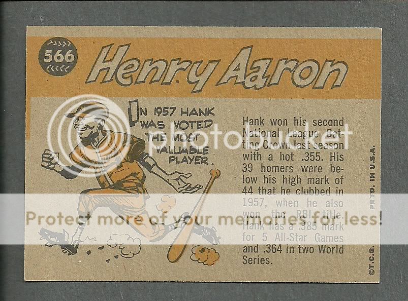 1960 TOPPS HANK AARON ALLSTAR #566 nm beautiful card
